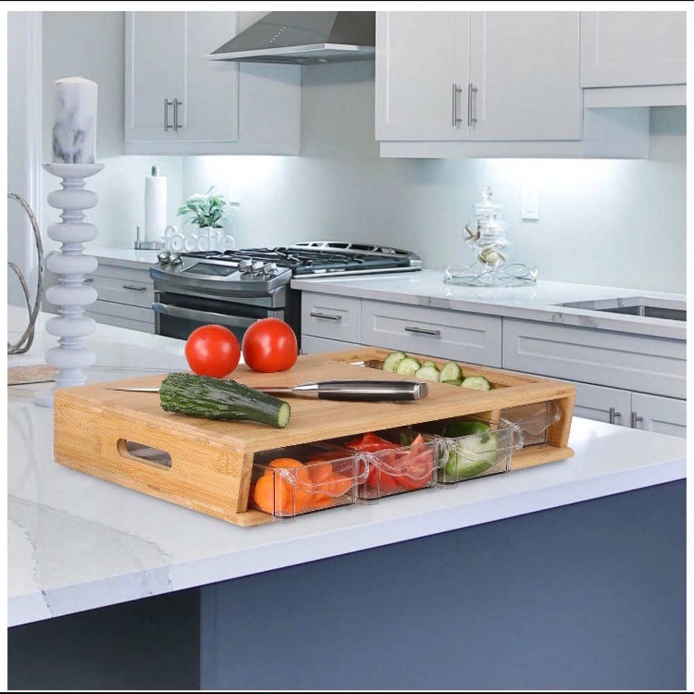 NIB Bamboo Cutting Board w/Drawers
